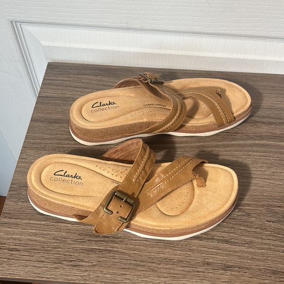 CLARKS WOMEN BRYNN MADI BROWN LEATHER THONG OPEN TOE IN SIZE 9 M - Picture 3 of 5